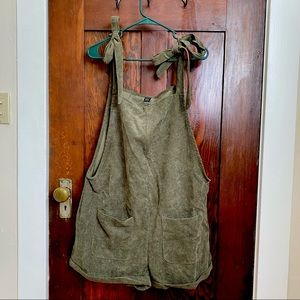 Army Green Corduroy Overall Shorts